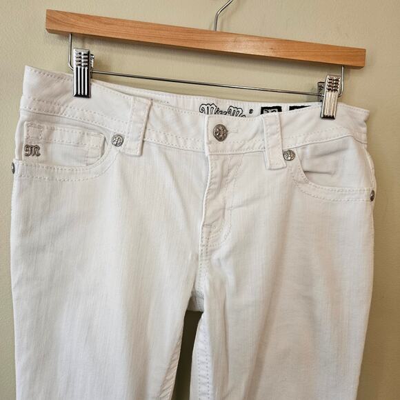 Miss Me Mid-Rise Skinny Jeans, Size 30 Stretch White Flap Embellished - Picture 3 of 7